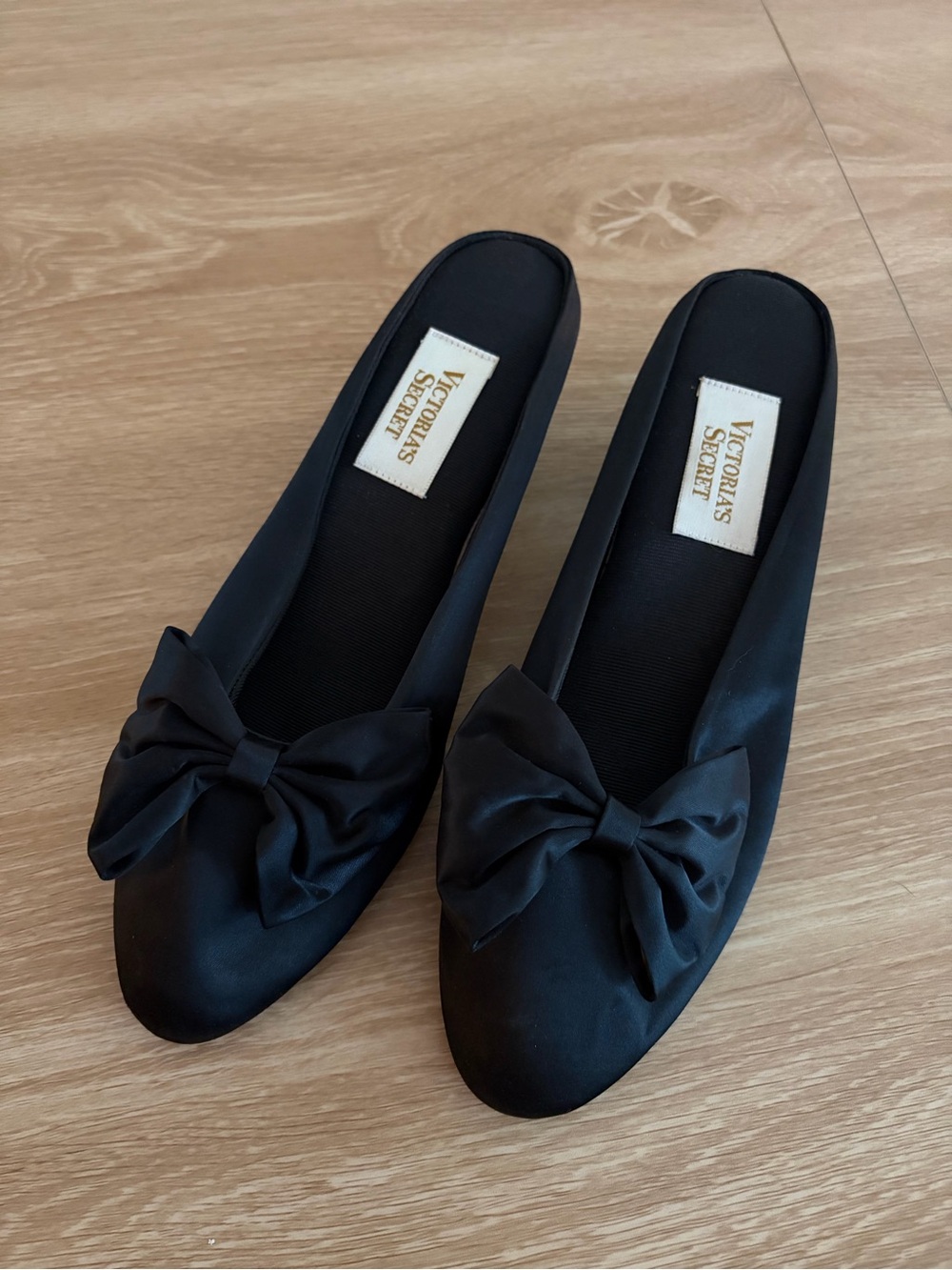 Vintage Victoria's Secret Black Bow Satin Ballet Slippers